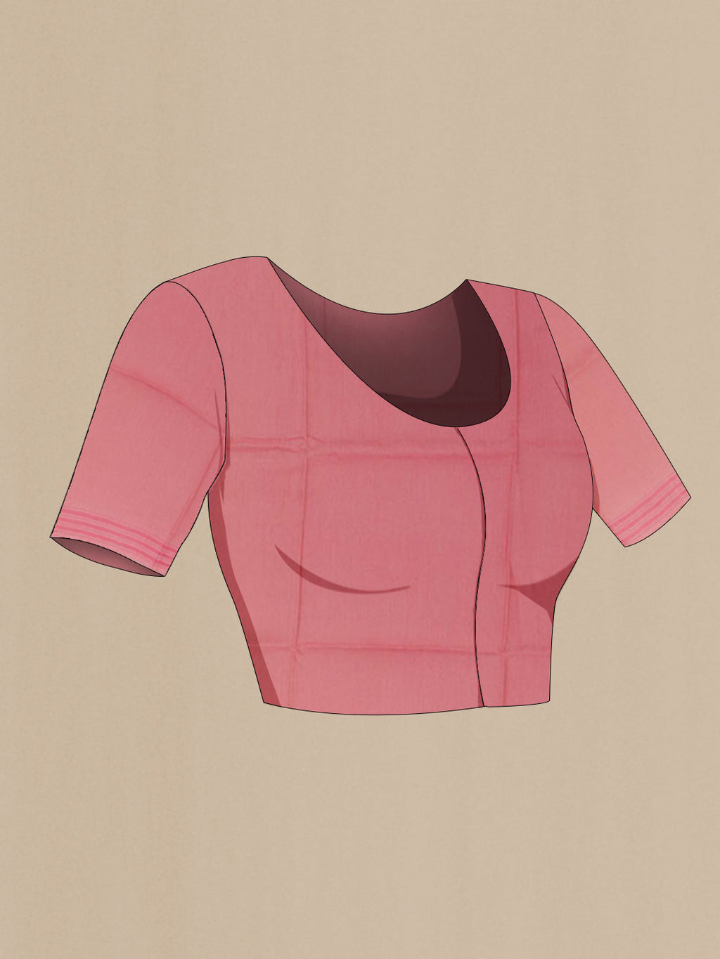 Close up image of the blouse of Pink Tussar Silk Saree with Plain Body and Zari Border. 