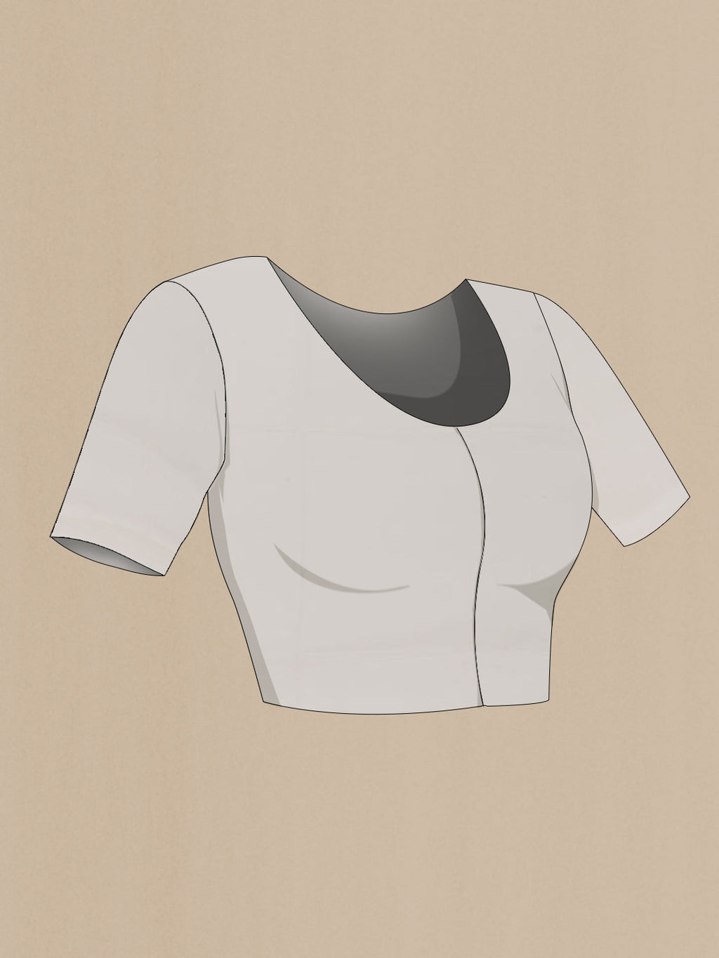 Close up image of the blouse of Off White Mul Cotton Saree with Embroidery on the body and Plain Border. 
