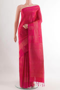 Pink Soft Silk Saree with Stripes on the body and Zari Border.  displayed on a mannequin