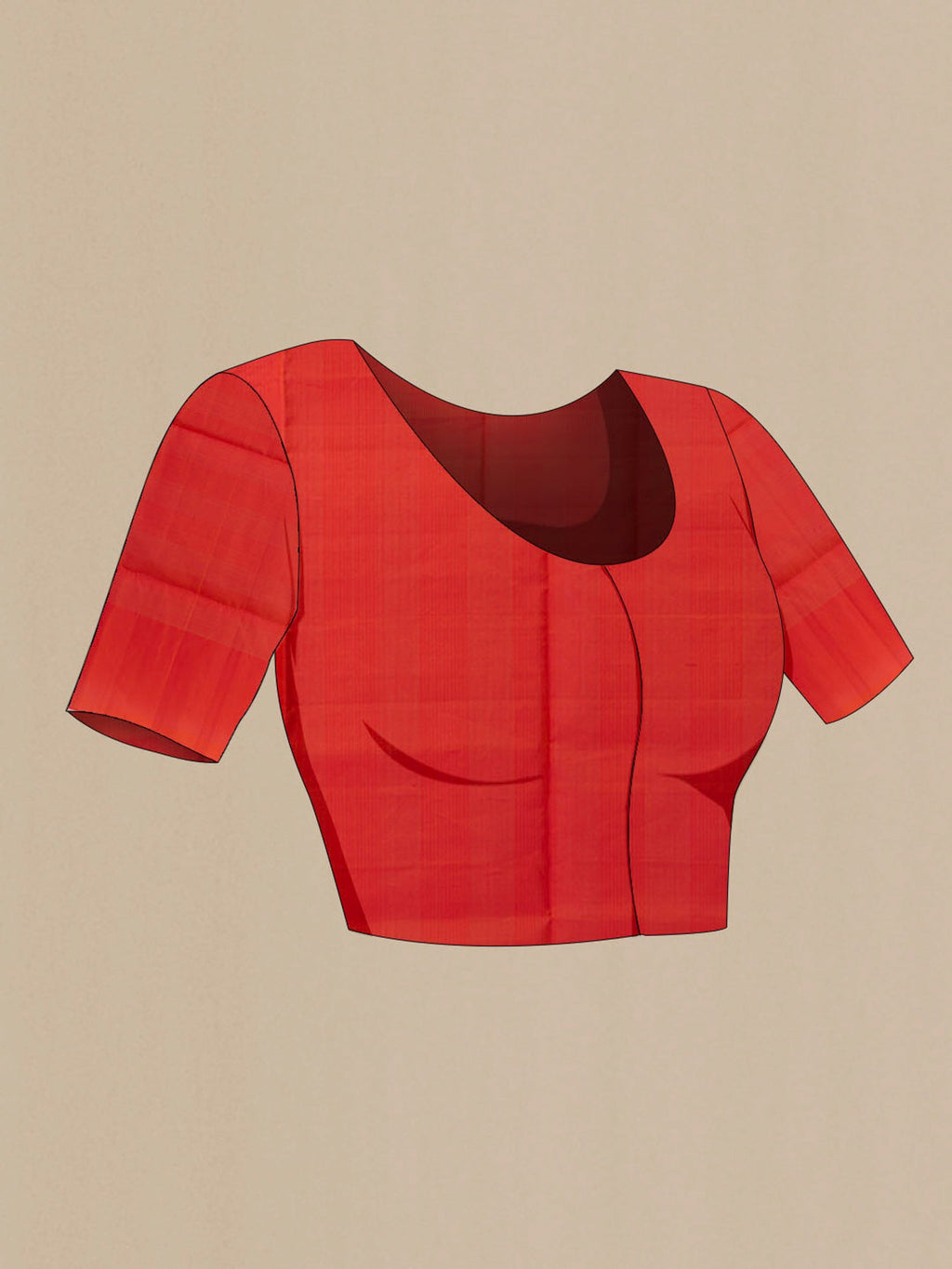 Close up image of the blouse of Orange Soft Silk Saree with Zari Butta on the body and Zari Border. 