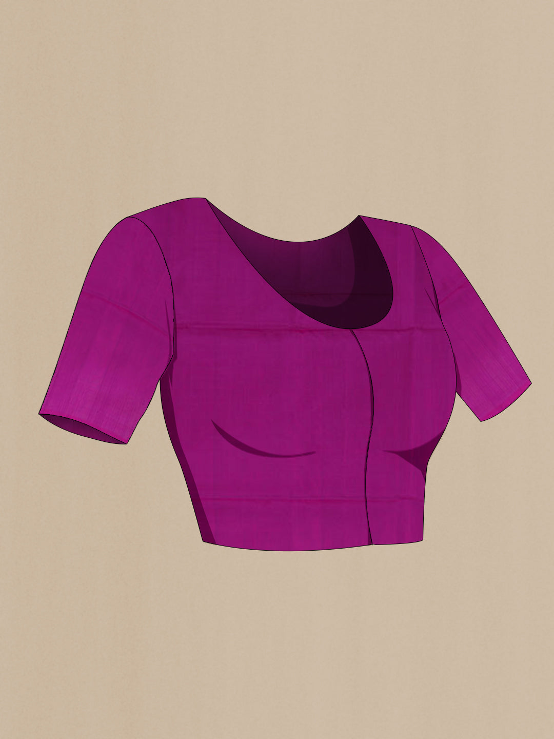 Close up image of the blouse of Purple Soft Silk Saree with Stripes on the body and Zari Border. 