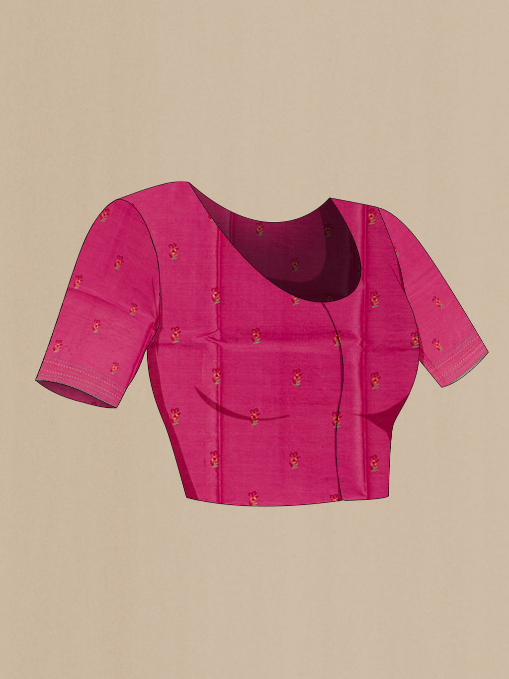 Close up image of the blouse of Pink Tussar Silk Saree with Embroidery on the body and Embroidery Border. 