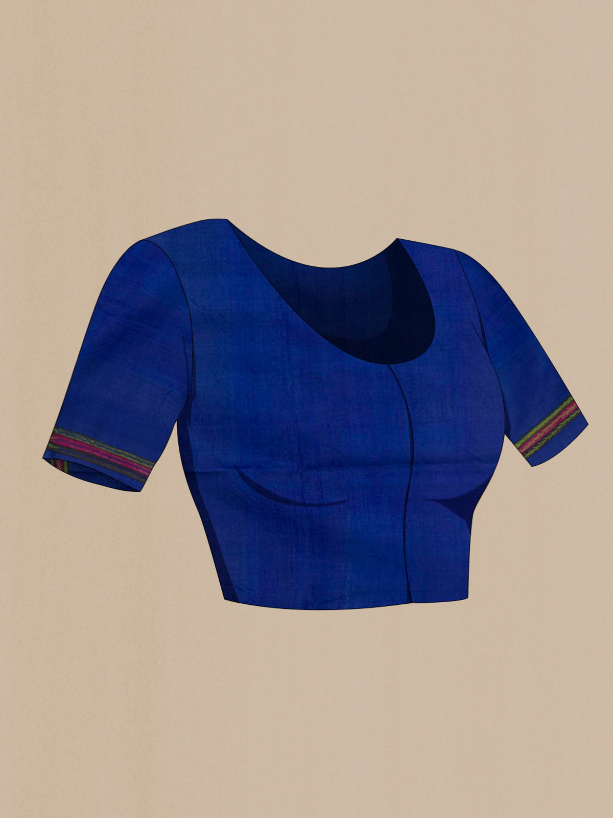 Close up image of the blouse of Blue Tussar Saree with Plain Body and Embroidery Border. 