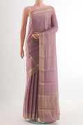 Lavender Mysore Crepe Saree with Zari Brocade on the body and Zari Border.  displayed on a mannequin