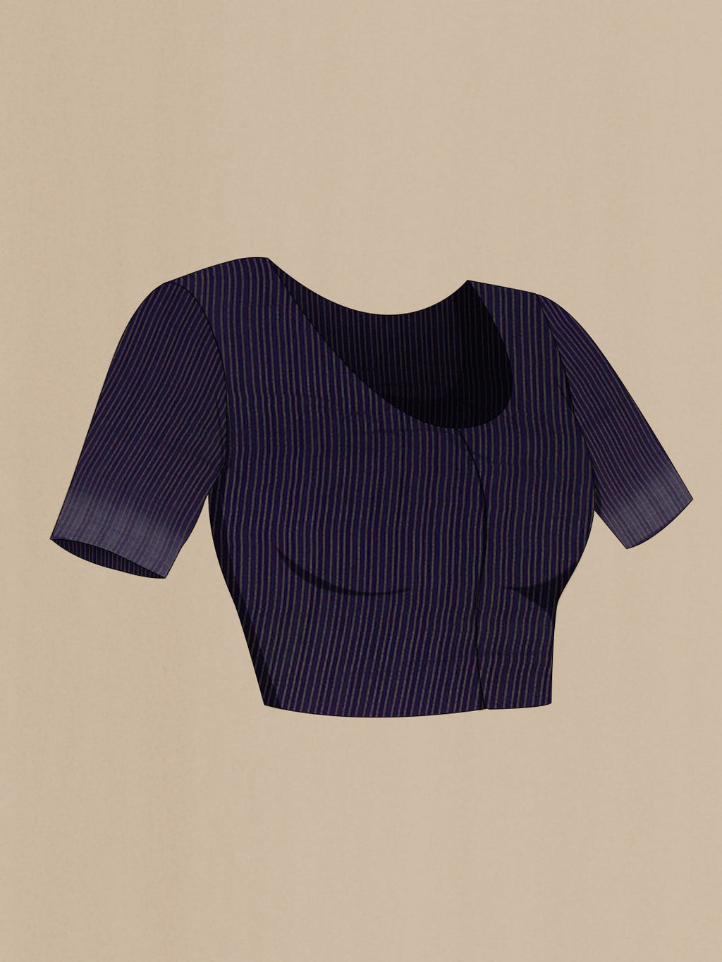 Close up image of the blouse of Dark Blue Chiffon Saree with Plain Body and Plain Border. 