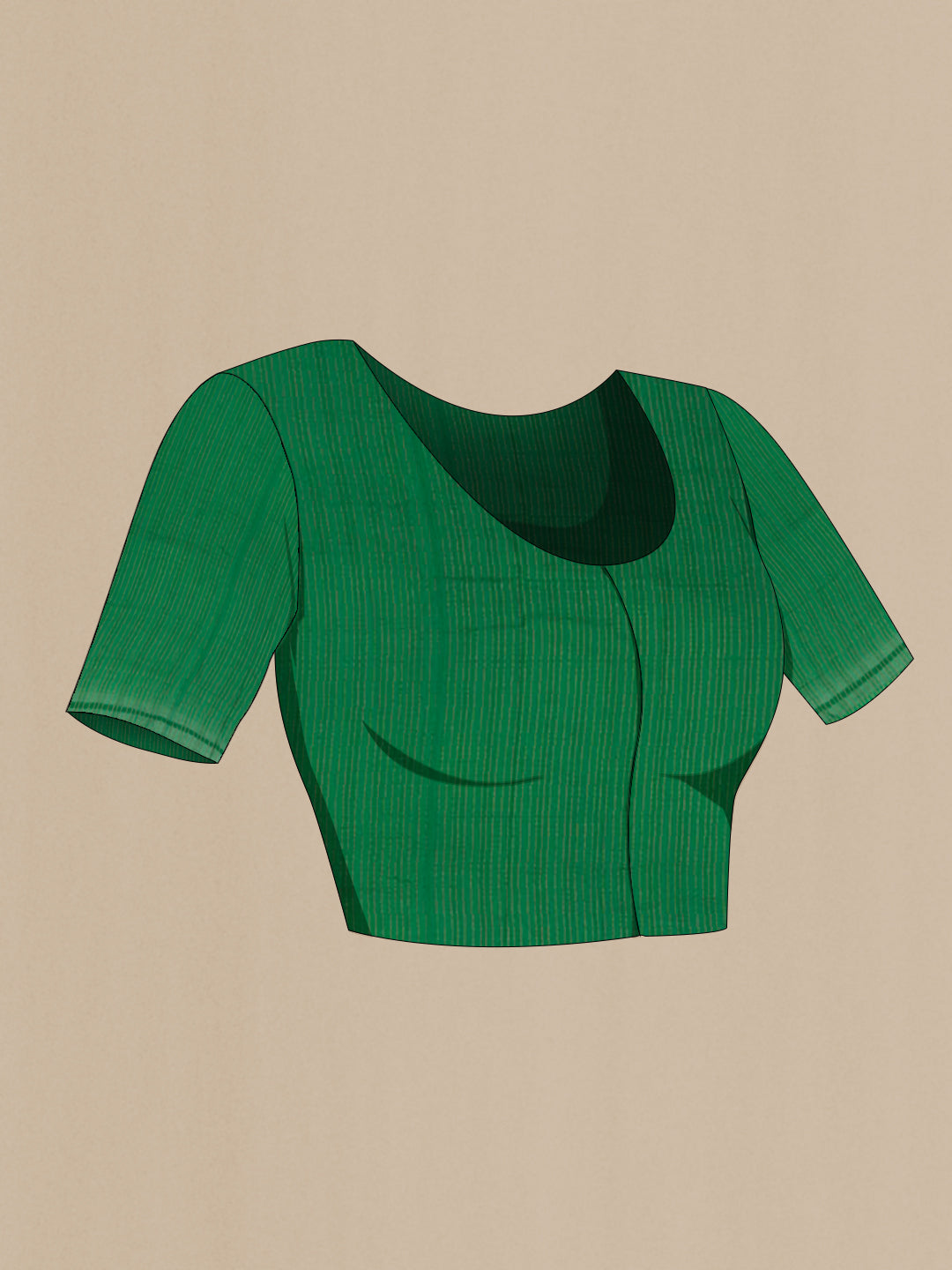 Close up image of the blouse of Green Chiffon Saree with Plain Body and Plain Border. 