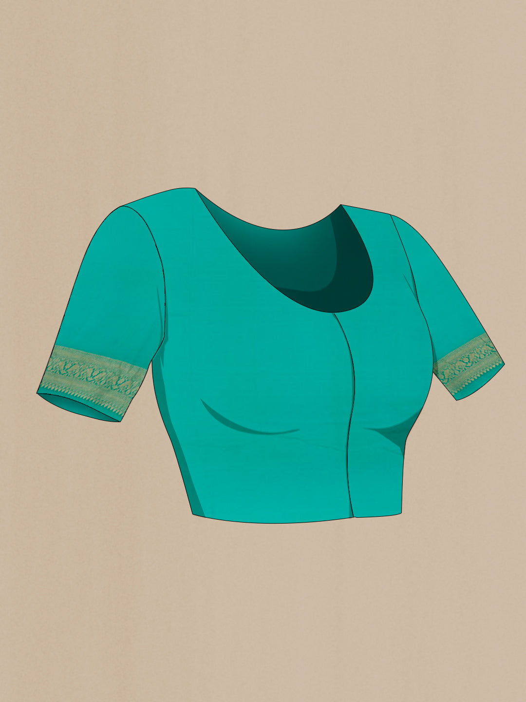 Close up image of the blouse of Blue Banarasi Georgette Saree with Zari Butta on the body and Zari Border. 