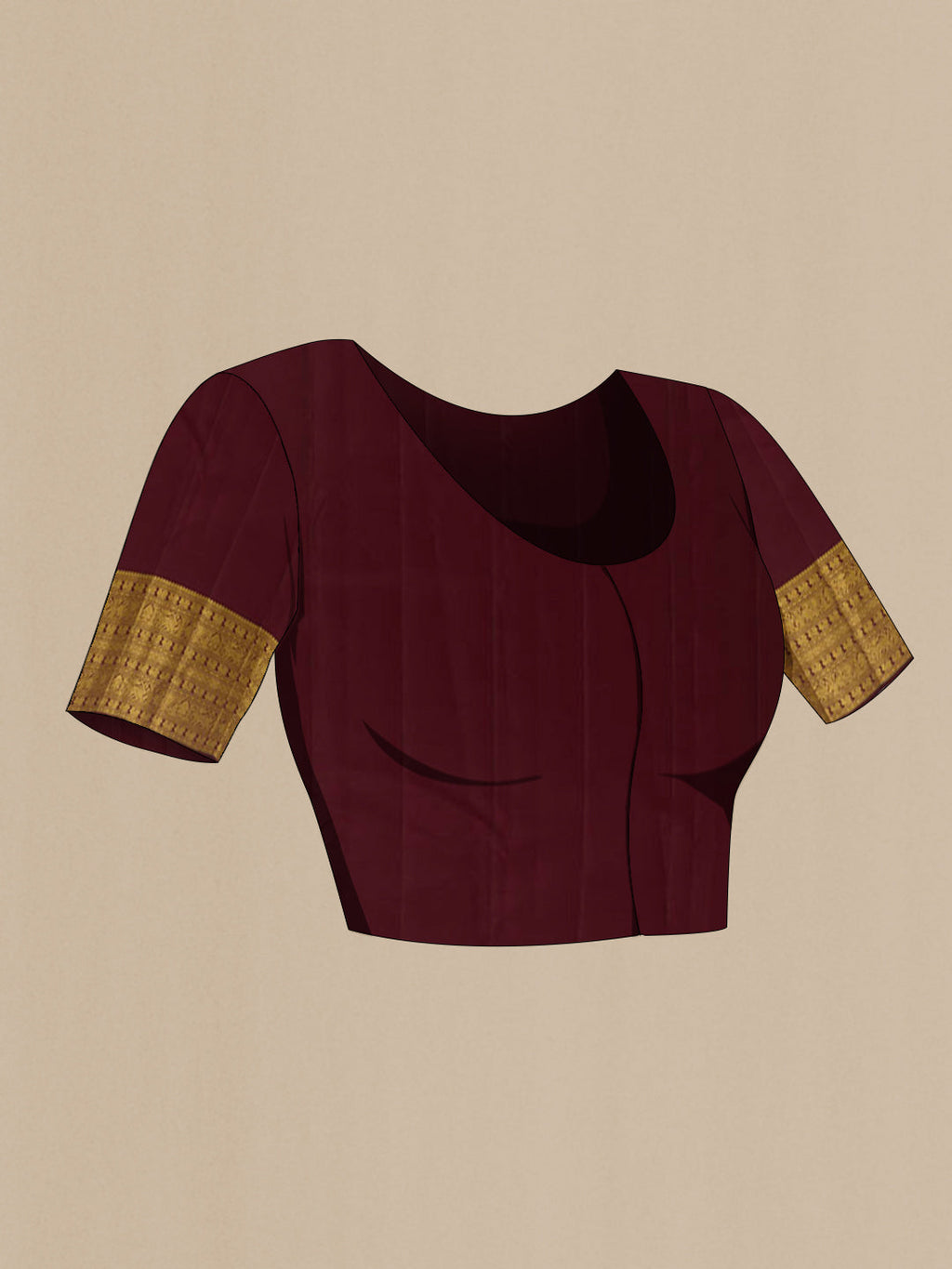 Close up image of the blouse of Black Kanchipuram Silk Saree with Zari Brocade on the body and Zari Border. 