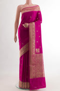 Pink Banarasi Silk Saree with Zari Butta on the body and Zari Border.  displayed on a mannequin