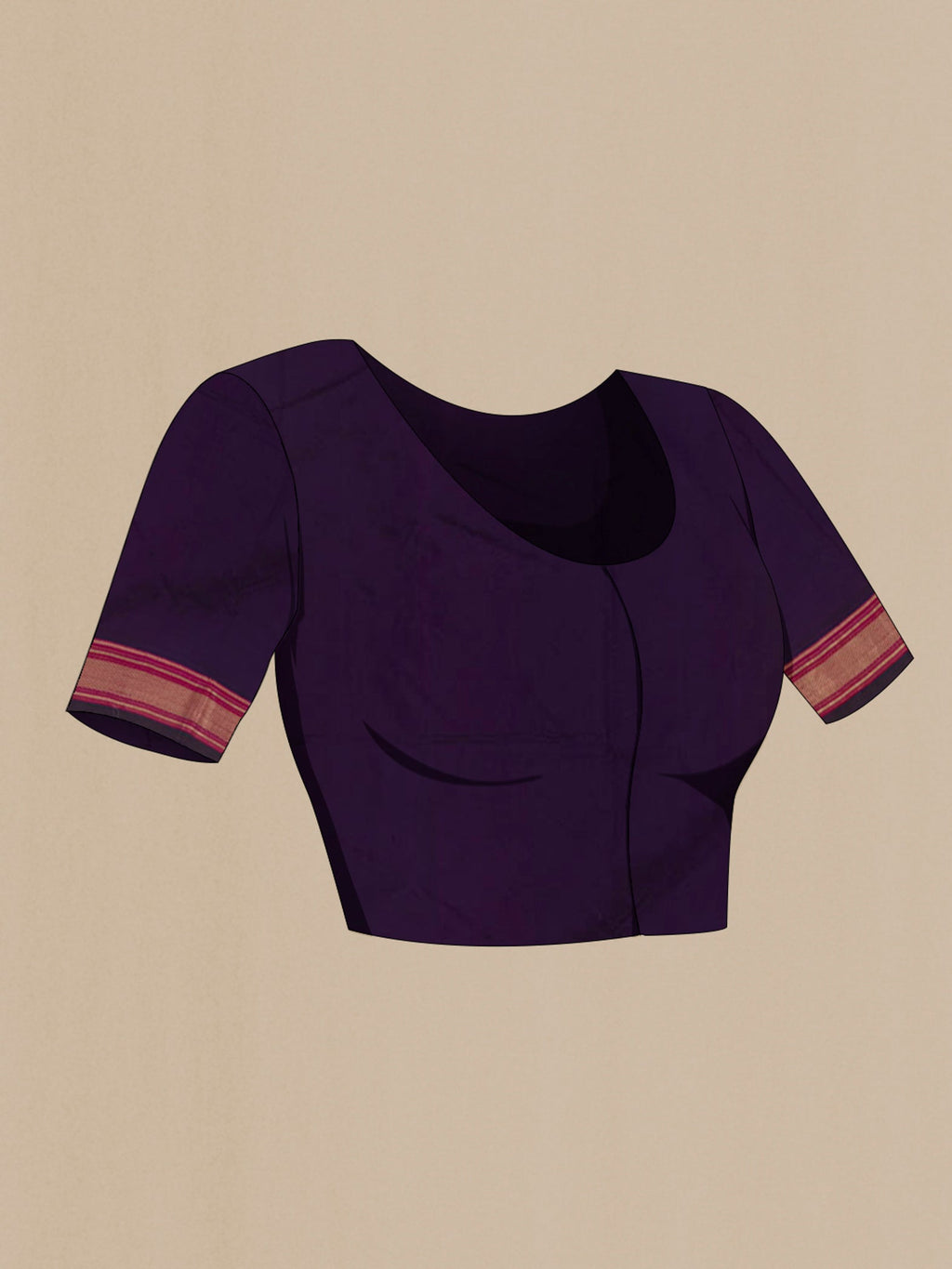 Close up image of the blouse of Purple Paithani Silk Saree with Zari Butta on the body and Zari Border. 