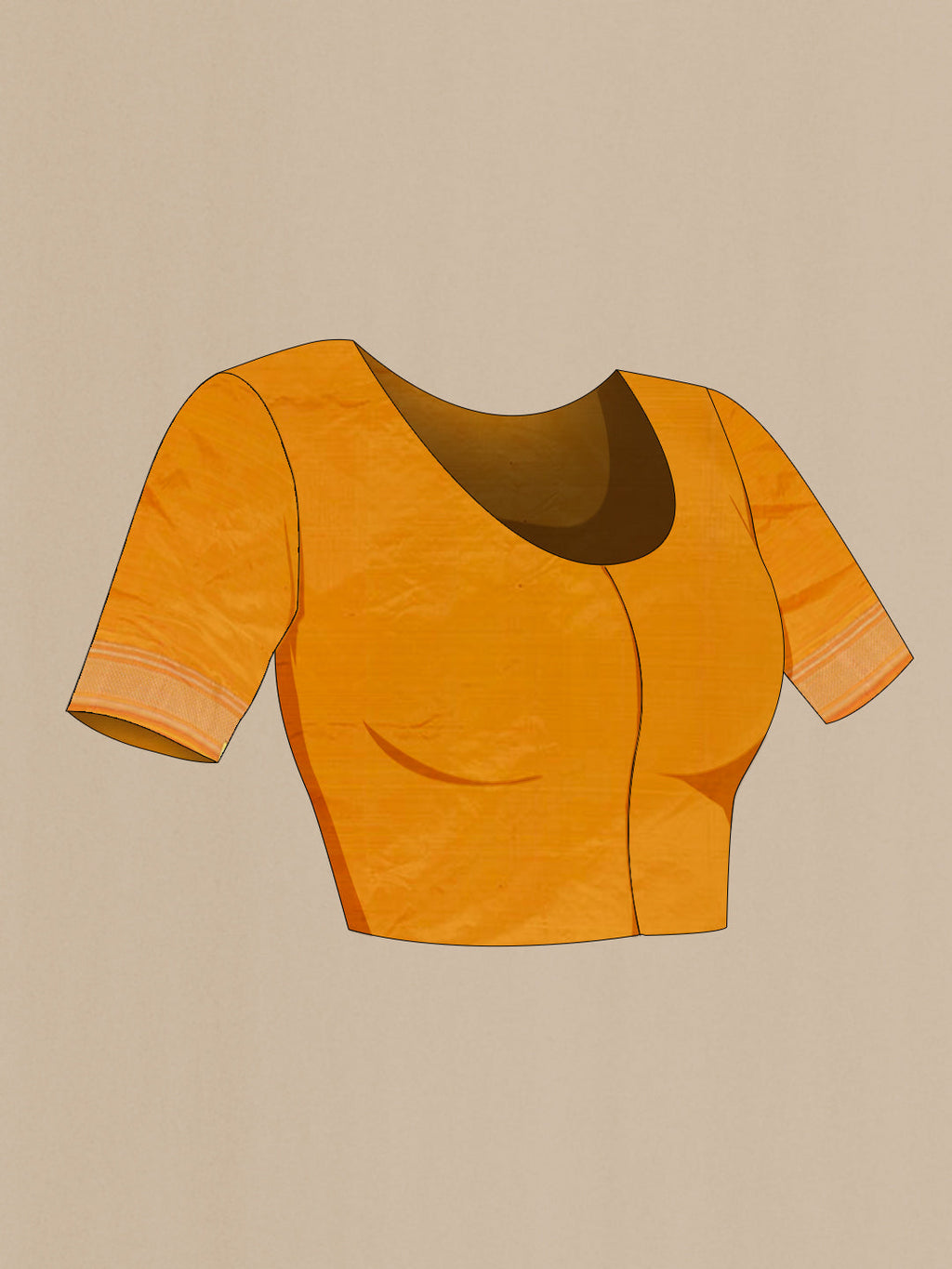 Close up image of the blouse of Yellow Paithani Silk Saree with Zari Butta on the body and Zari Border. 