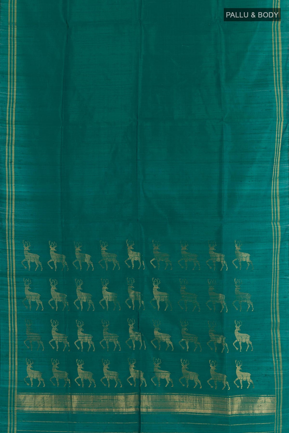 Flat view of Green Raw Silk Saree with Plain Body and Plain Border. 
