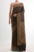 Black Banarasi Georgette Saree with Zari Brocade on the body and Zari Border.  displayed on a mannequin