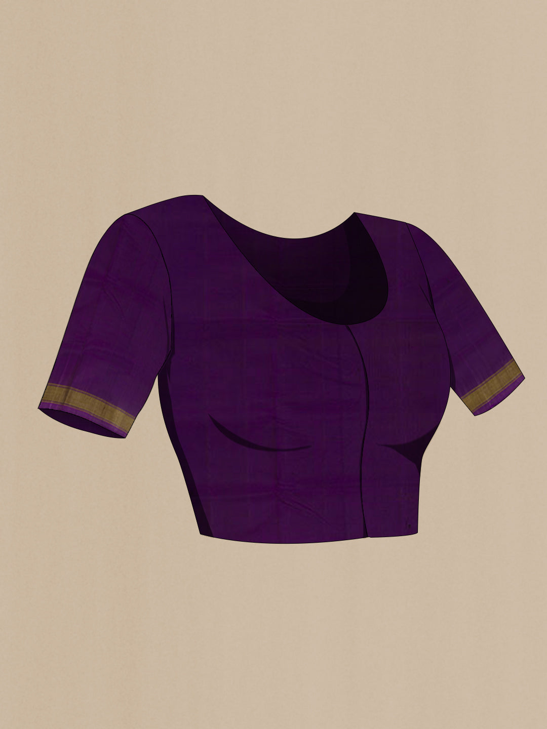 Close up image of the blouse of Violet Rajkot Patola Silk Saree with Pure Ikat on the body and Zari Border. 