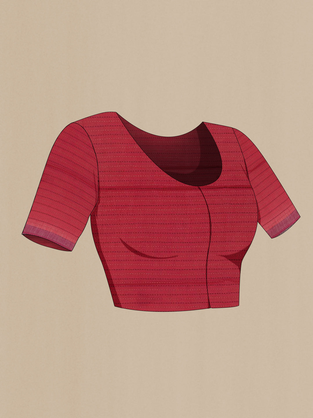 Close up image of the blouse of Maroon Tussar Silk Saree with Printed design on the body and Printed Border. 