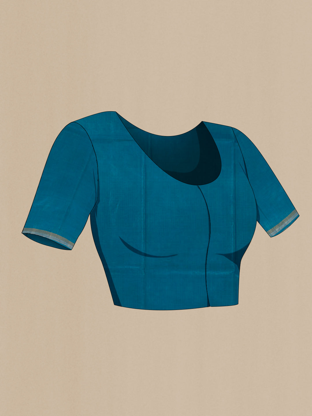 Close up image of the blouse of Blue Tussar Saree with Zari Butta on the body and Zari Border. 