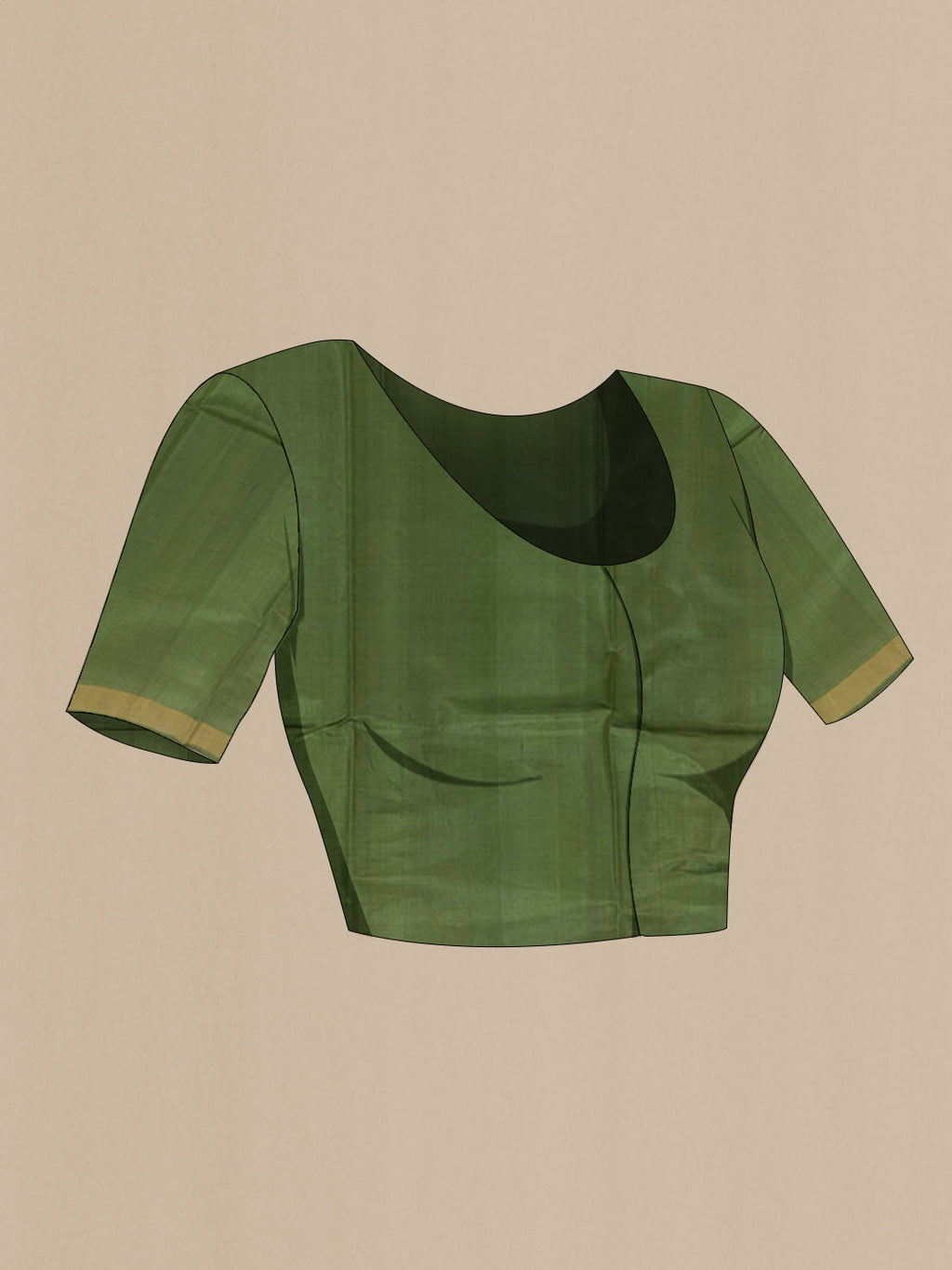 Close up image of the blouse of Green Tussar Silk Saree with Zari Butta on the body and Zari Border. 