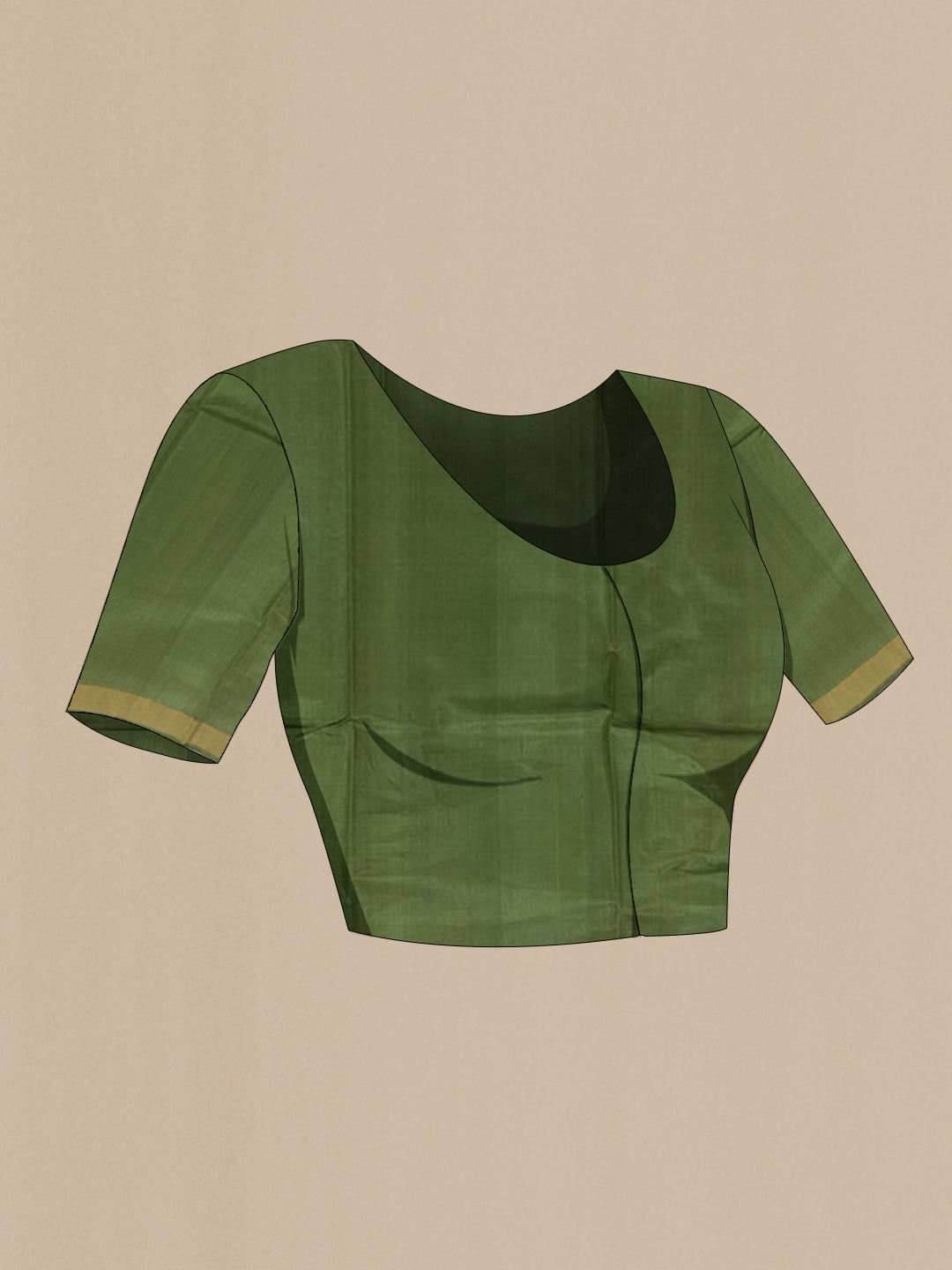 Close up image of the blouse of Green Tussar Silk Saree with Zari Butta on the body and Zari Border. 