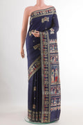 Dark Blue Baluchari Silk Saree with Zari Butta on the body and Zari Border.  displayed on a mannequin