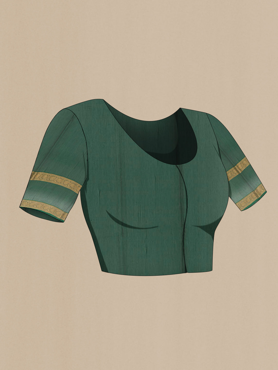 Close up image of the blouse of Peach Silk Cotton Saree with Zari Butta on the body and Zari Border. 