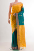 Multi Color Soft Silk Saree with Half And Half on the body and Zari Border.  displayed on a mannequin