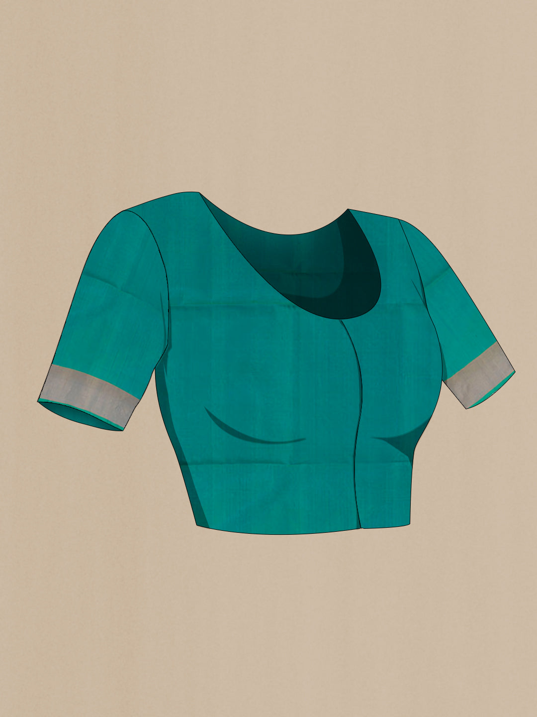 Close up image of the blouse of Blue Soft Silk Saree with Zari Butta on the body and Zari Border. 