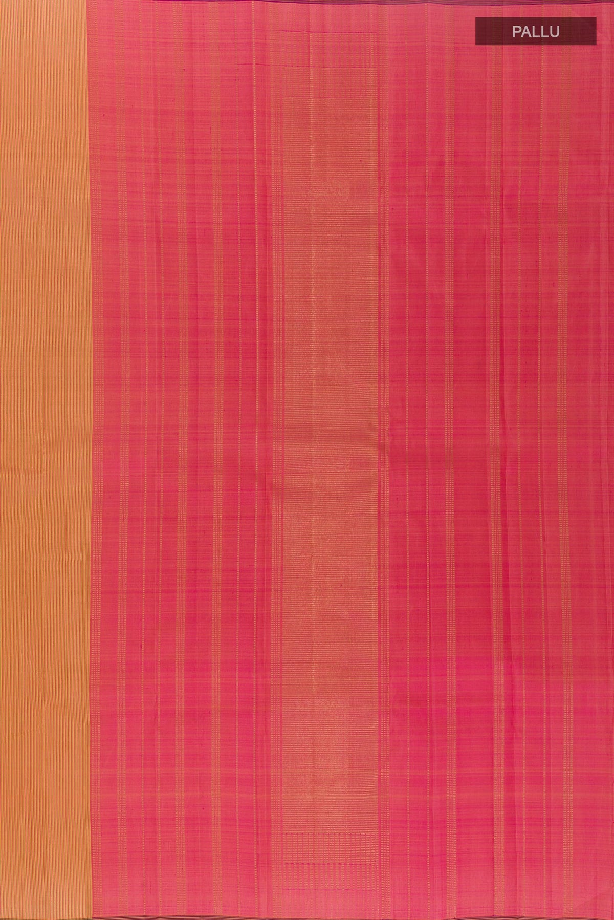 Close up image of the pallu of Pink Kanjivaram Silk Saree with Zari Butta on the body and Without Border. 