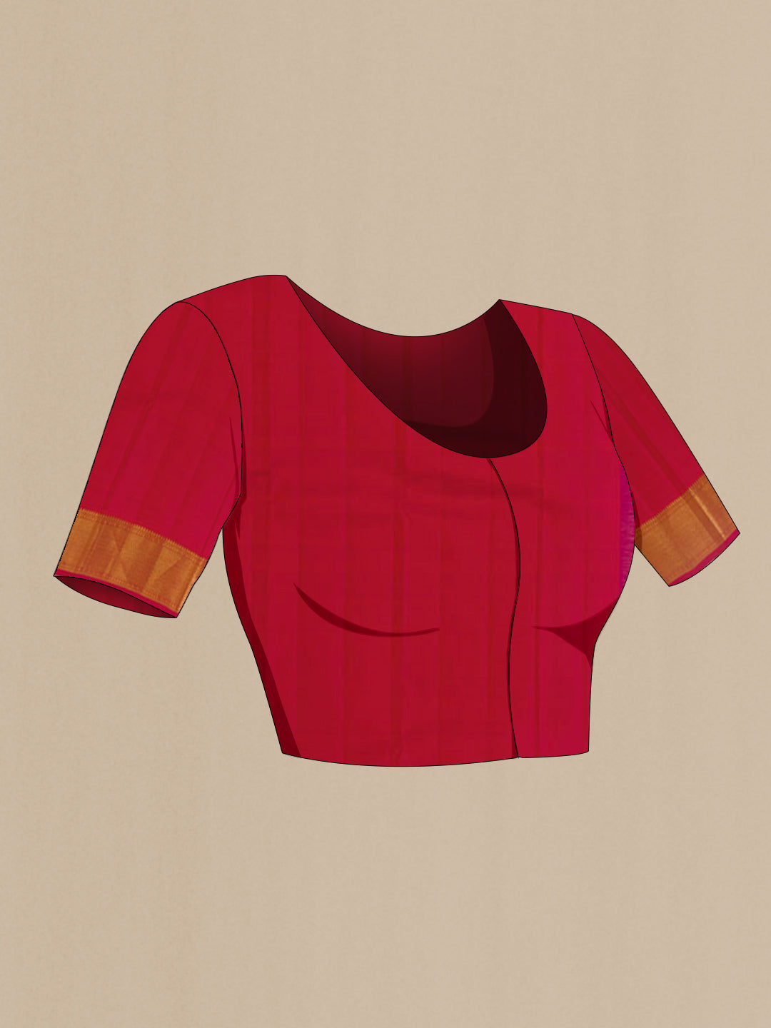 Close up image of the blouse of Pink Kanjivaram Silk Saree with Zari Butta on the body and Zari Border. 