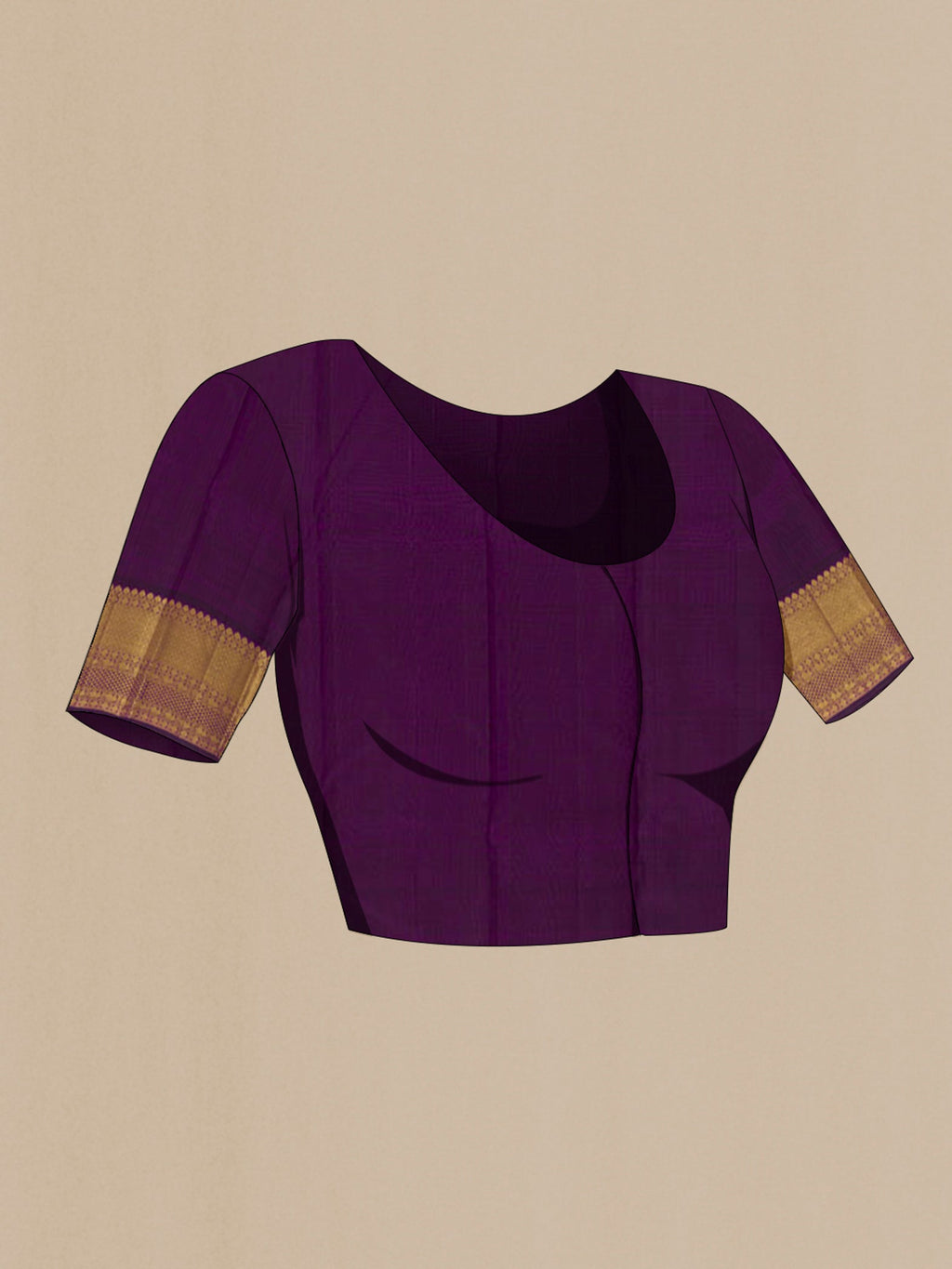 Close up image of the blouse of Grey Kanjivaram Silk Saree with Zari Butta on the body and Zari Border. 