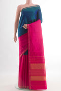 Multi Color Kanjivaram Silk Saree with Half And Half on the body and Zari Border.  displayed on a mannequin