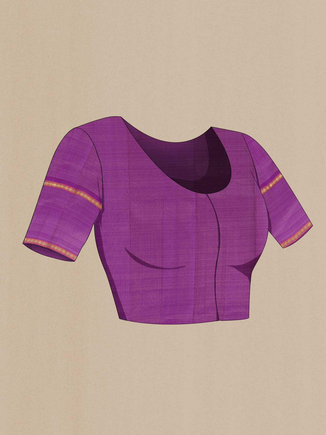 Close up image of the blouse of Grey Kanjivaram Silk Saree with Checked design on the body and Zari Border. 