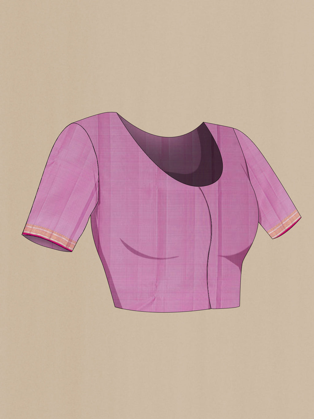 Close up image of the blouse of Lavender Kanjivaram Silk Saree with Zari Butta on the body and Zari Border. 