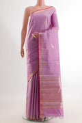 Lavender Kanjivaram Silk Saree with Zari Butta on the body and Zari Border.  displayed on a mannequin