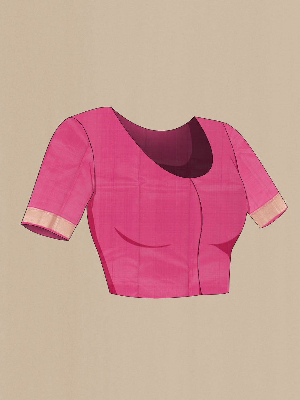 Close up image of the blouse of Rose Gold Kanjivaram Silk Saree with Zari Butta on the body and Zari Border. 