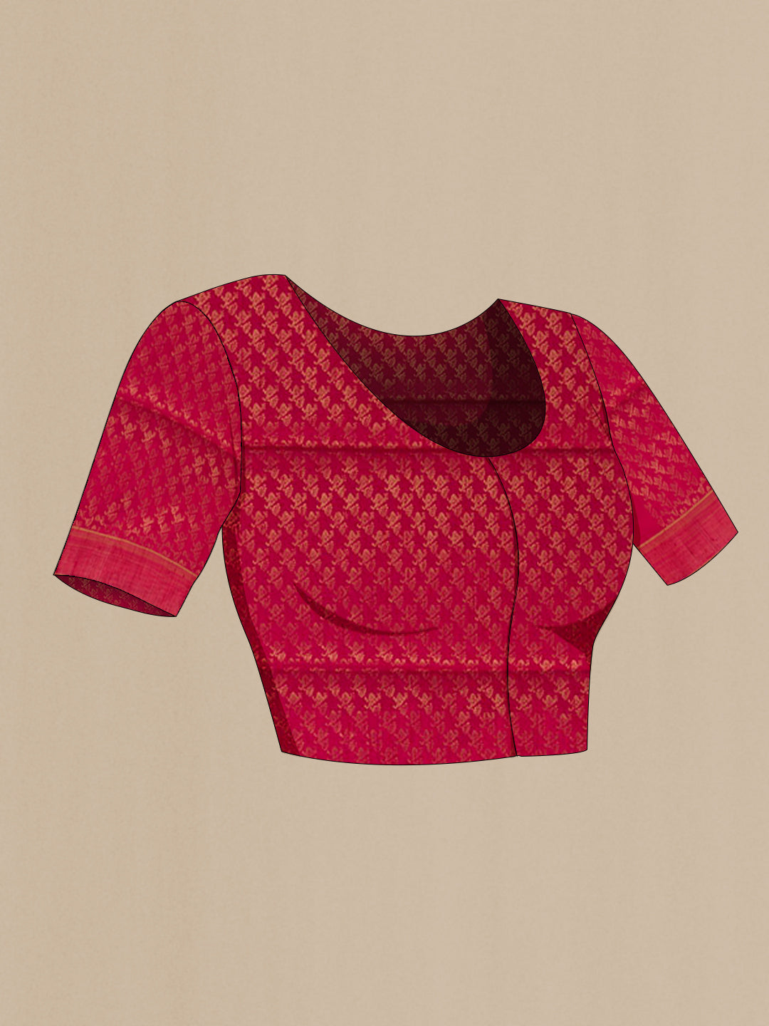 Close up image of the blouse of Orange Raw Silk Saree with Stripes on the body and Zari Border. 