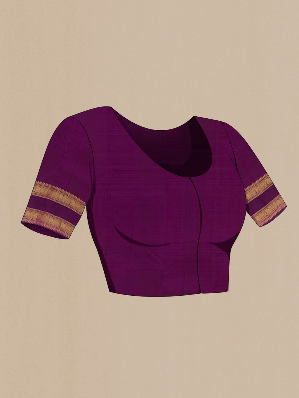 Close up image of the blouse of Pink Kanchipuram Silk Saree with Zari Butta on the body and Zari Border. 