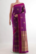 Purple Soft Silk Saree with Zari Butta on the body and Zari Border.  displayed on a mannequin