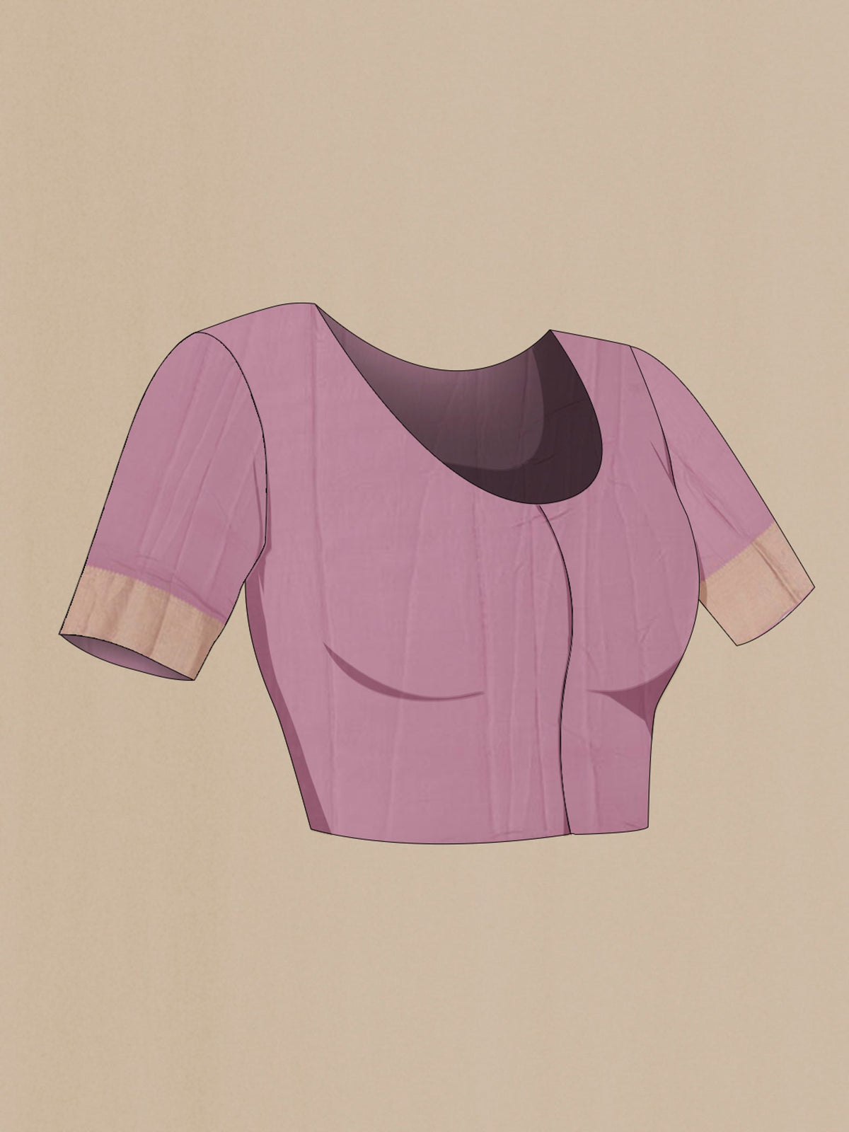 Close up image of the blouse of Lavender Mysore Crepe Saree with Zari Brocade on the body and Zari Border. 