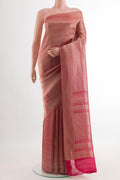 Pink Mysore Crepe Saree with Zari Brocade on the body and Zari Border.  displayed on a mannequin