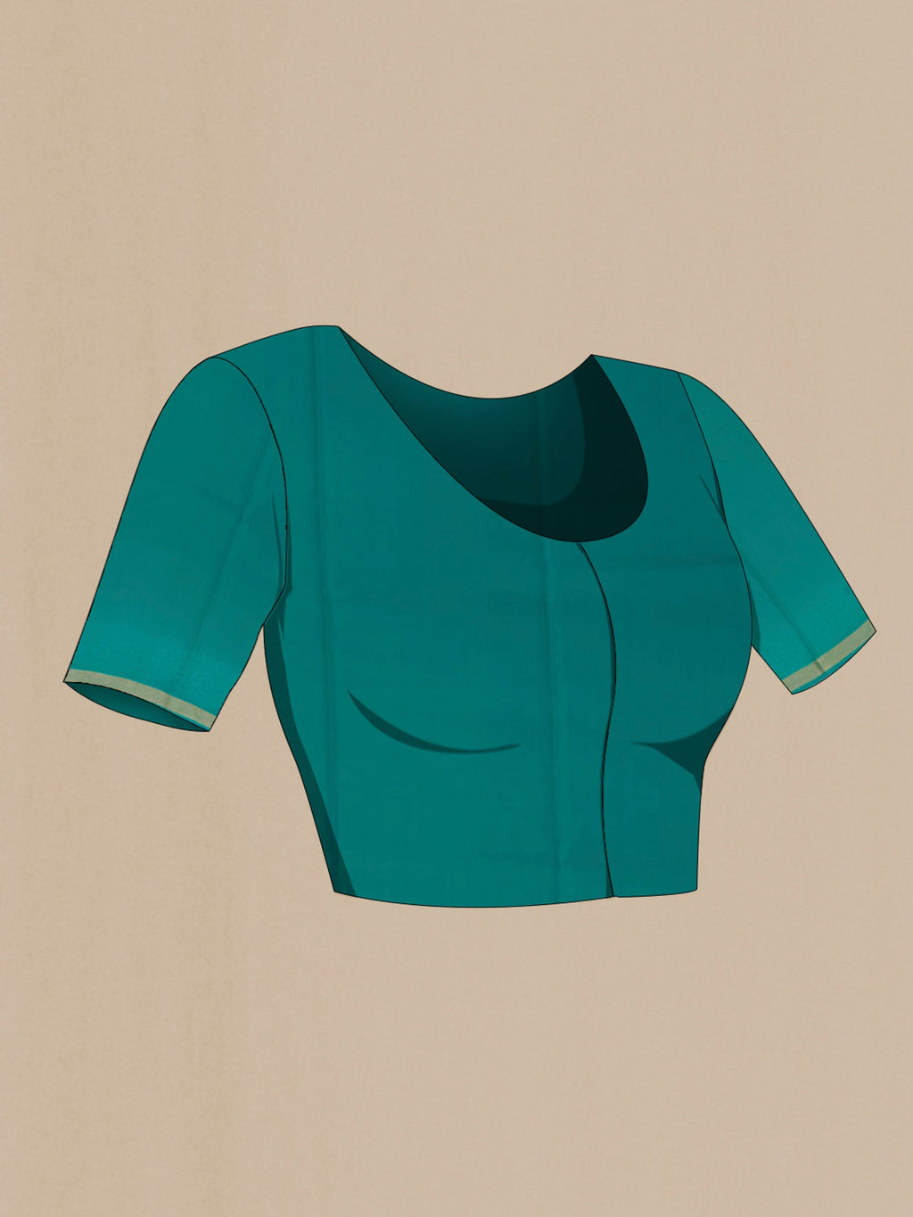 Close up image of the blouse of Sea Green Mysore Crepe Saree with Stripes on the body and Zari Border. 