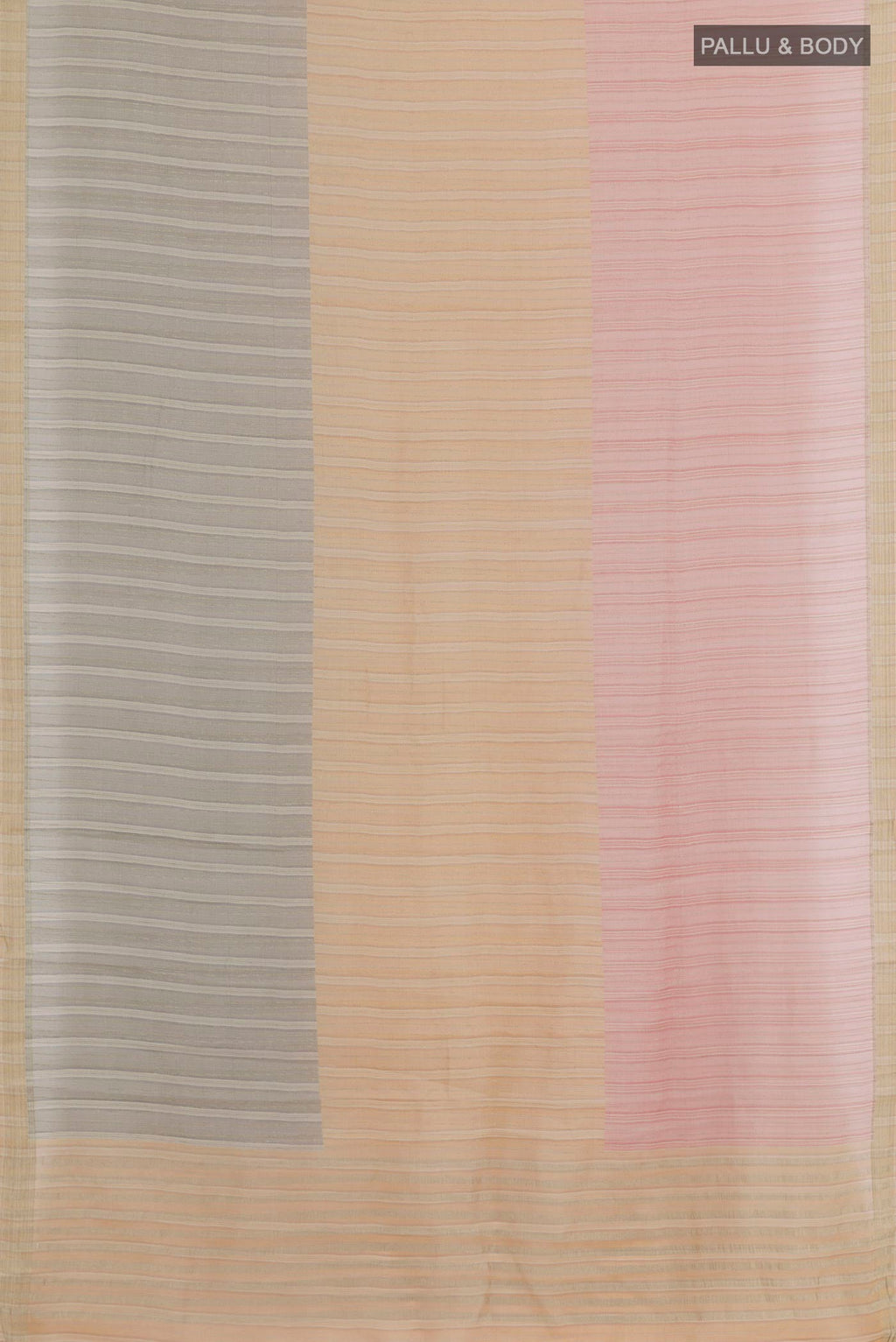 Flat view of Multi Color Mysore Georgette Saree with Stripes on the body and Zari Border. 