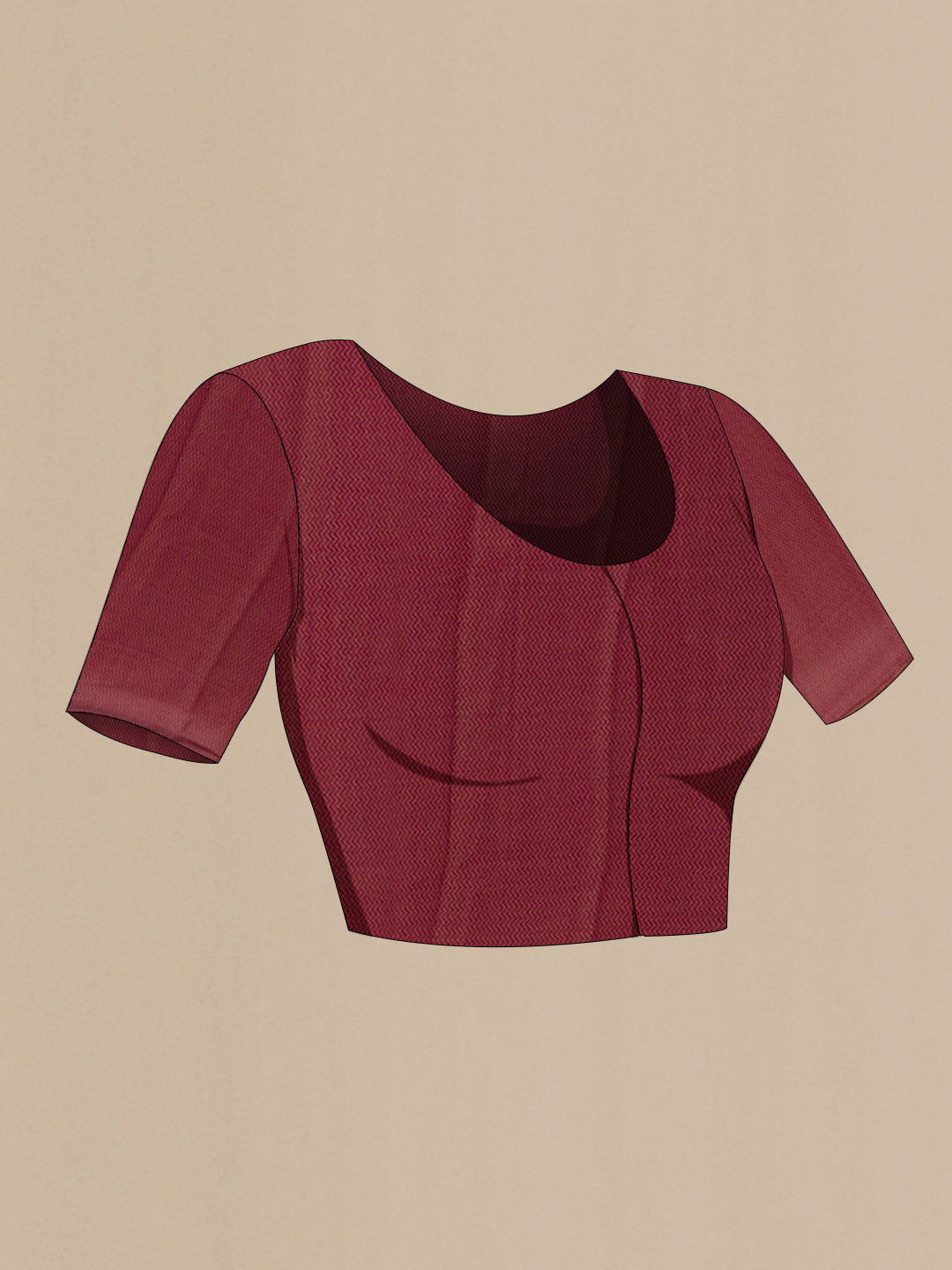 Close up image of the blouse of Dark Pink Mysore Crepe Saree with Jacquard design on the body and Zari Border. 