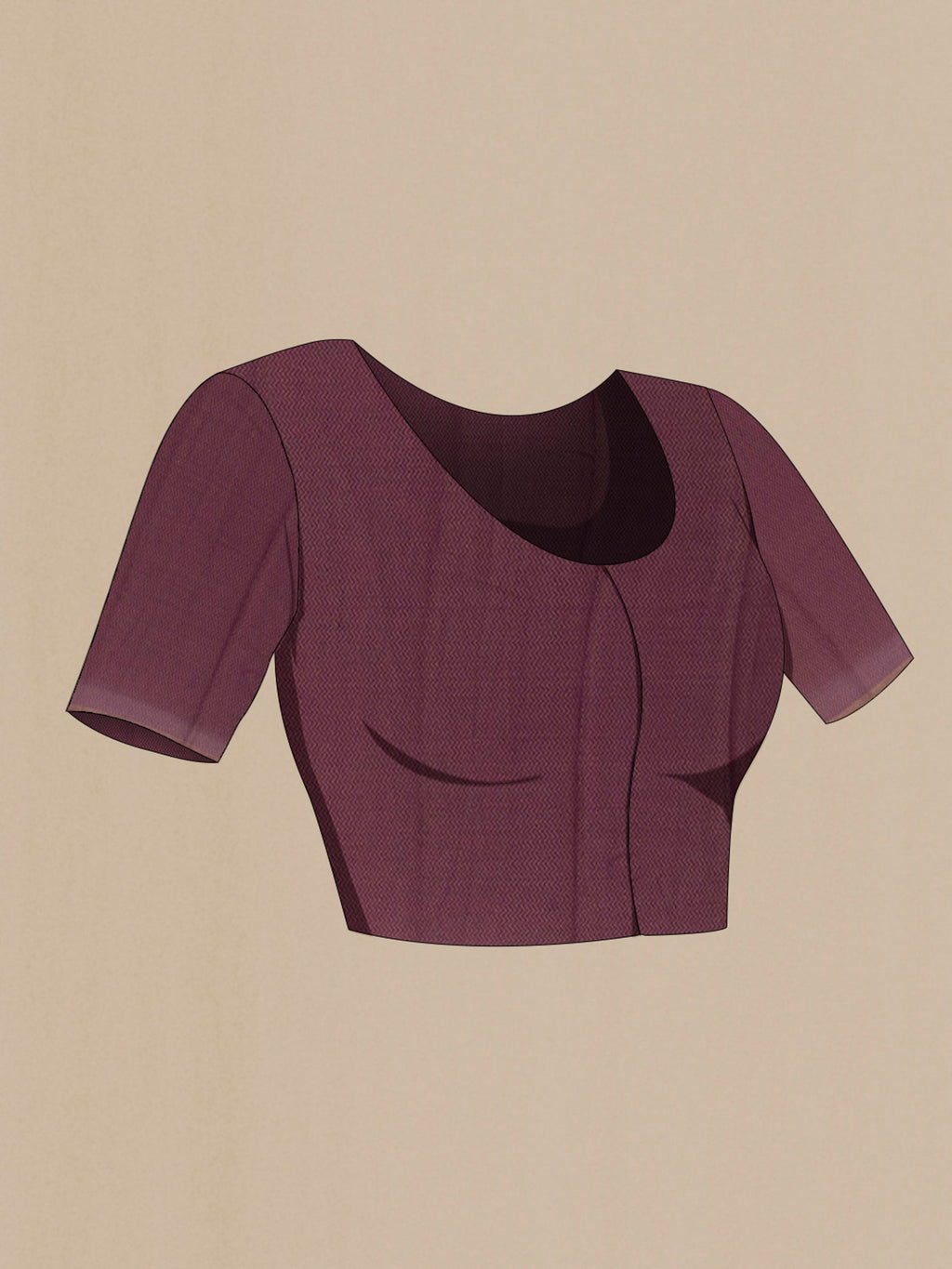 Close up image of the blouse of Purple Mysore Crepe Saree with Jacquard design on the body and Zari Border. 