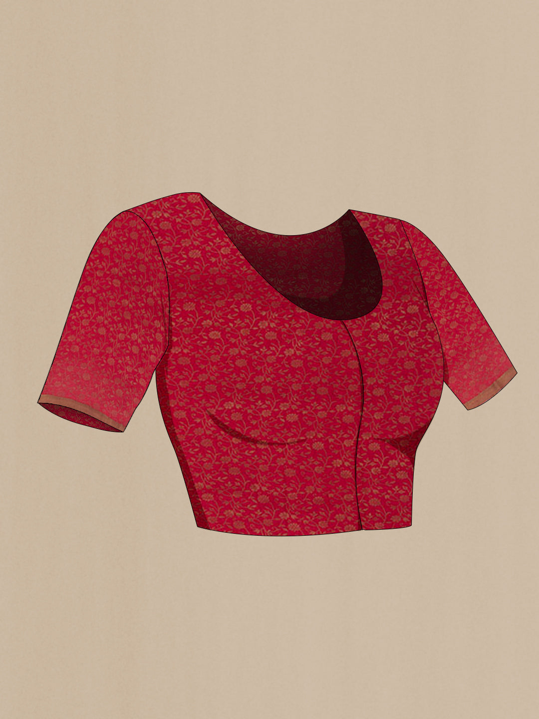 Close up image of the blouse of Pink Mysore Chiffon Saree with Plain Body and Zari Border. 