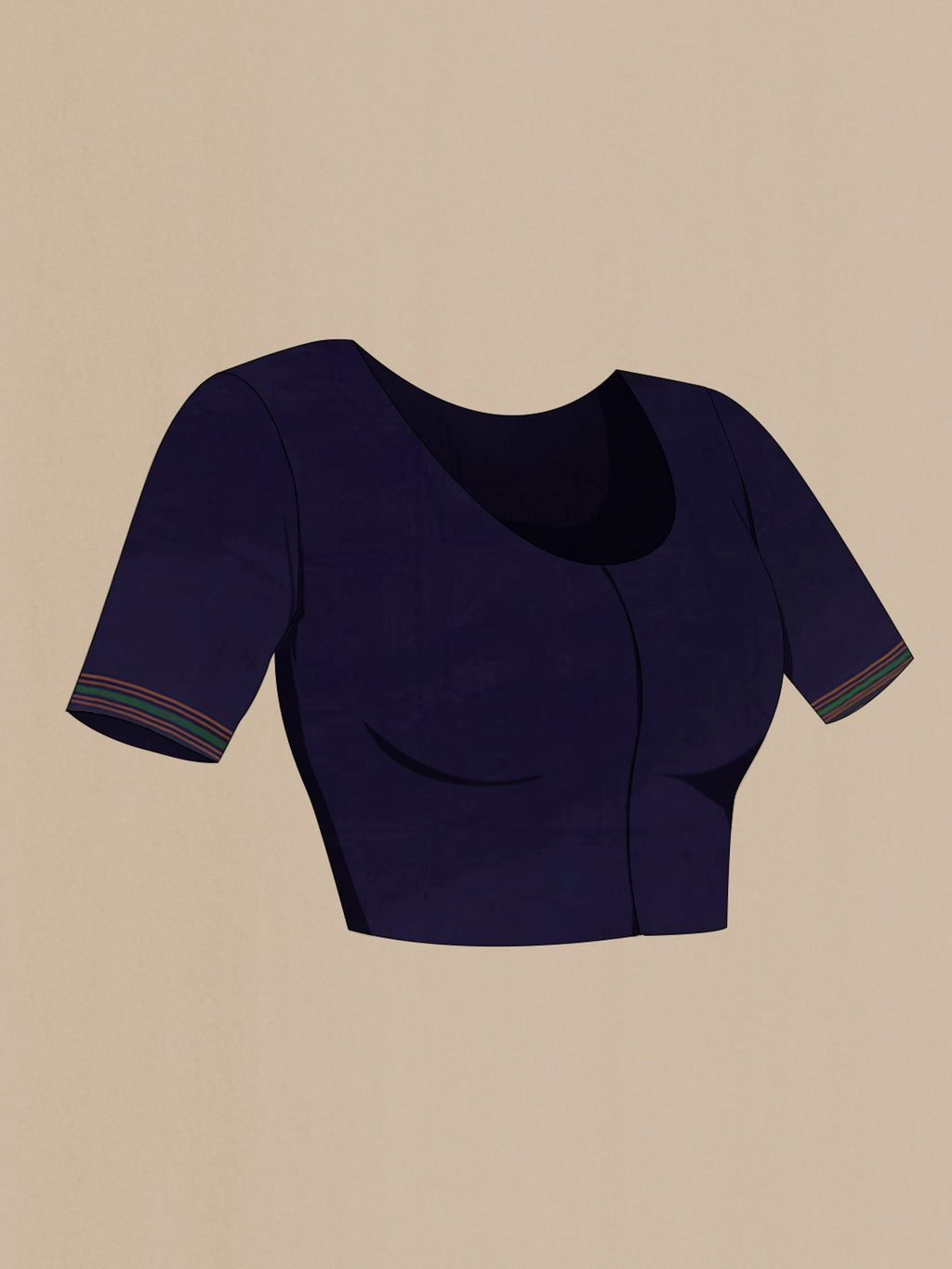 Close up image of the blouse of Navy Blue Pochampally Silk Saree with Pure Ikat on the body and Plain Border. 