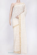 Beige Dual Tone Kota Silk Saree with Embroidery on the body and Zari Border.  displayed on a mannequin