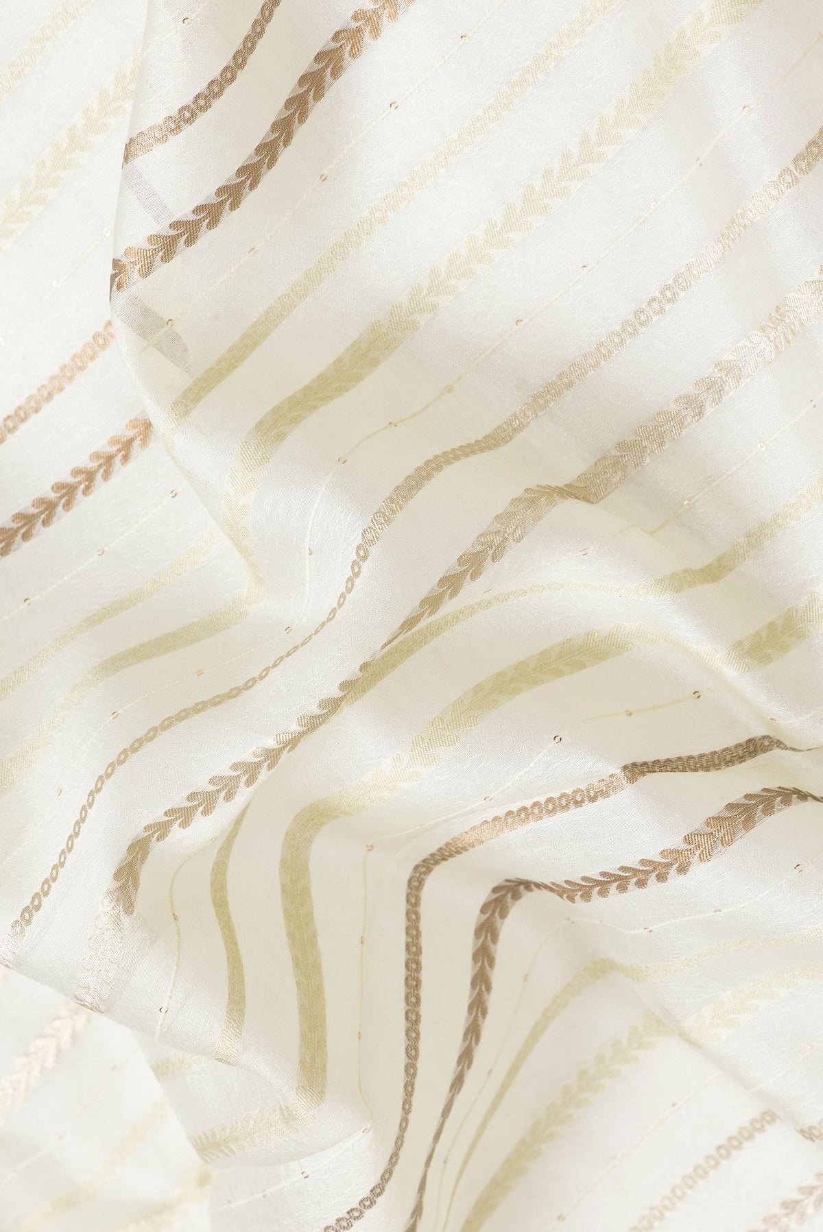 Close up of Pista Green Dual Tone Organza Silk Saree with Stripes on the body and Fancy Border.  displaying folds
