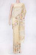 Sandal Dual Tone Tussar Silk Saree with Stripes on the body and Embroidery Border.  displayed on a mannequin