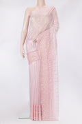 Pink Dual Tone Organza Silk Saree with Embroidery on the body and Embroidery Border.  displayed on a mannequin