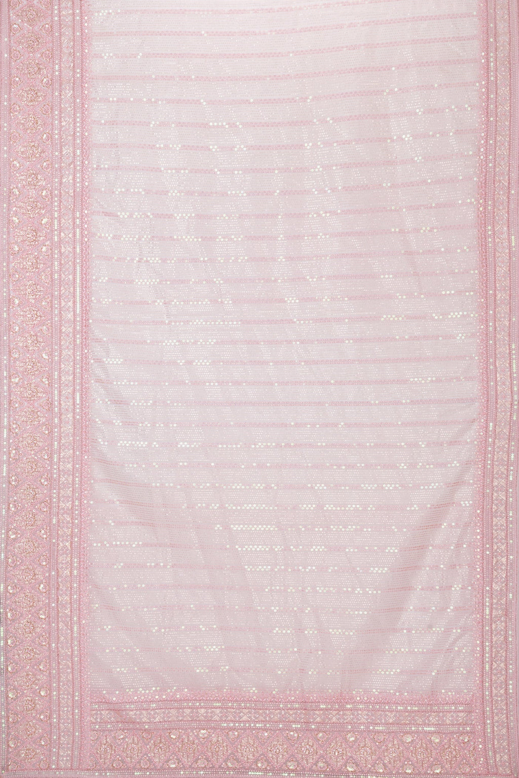 Flat view of Pink Dual Tone Organza Silk Saree with Embroidery on the body and Embroidery Border. 